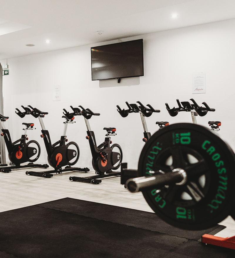 Gym with bikes and weights